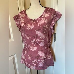 Floral Ruffle short Sleeve Top - Pink